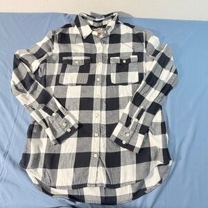 Mossimo Supply Co Womens Black White Buffalo Flannel Shirt Long Sleeve Size LG